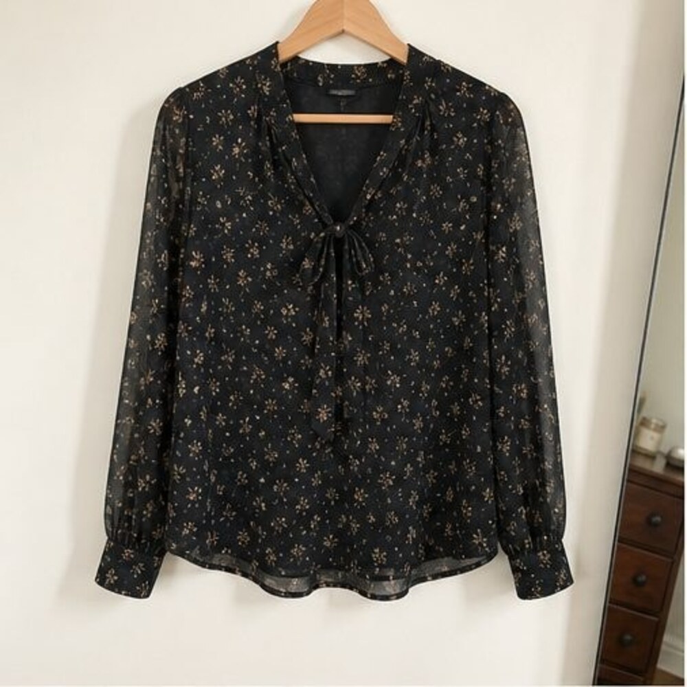 Blue Tie Neck Blouse